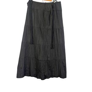 Retro Tiered Maxi Dress Black 14 Neutral Boho Western Classic Chic Indie Folk